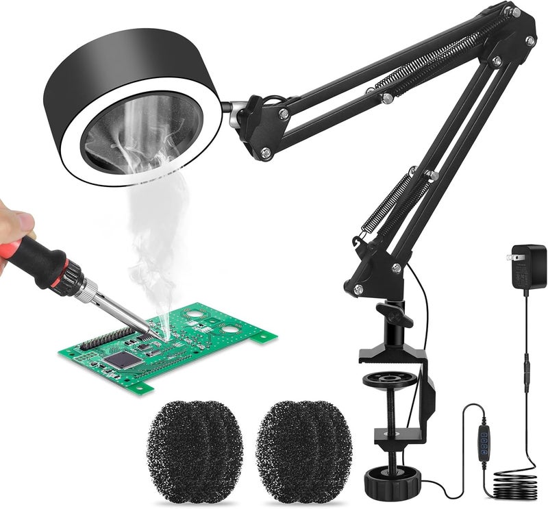 NOEVSBIG Solder Smoke Absorber Desk Lamps Fume Extractor Fan 7pcs Filter Include, 3 Color Modes and 10 Brightness Levels Workbench Light for Soldering, Repair, Reading, Welding or ESD DIY Work Desoldering - Image 1